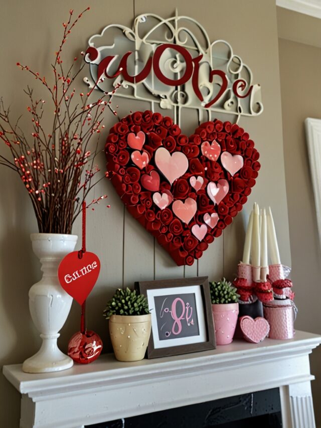 15+ Valentine Mantel Décor Ideas: How to Style with Candles, Flowers ...