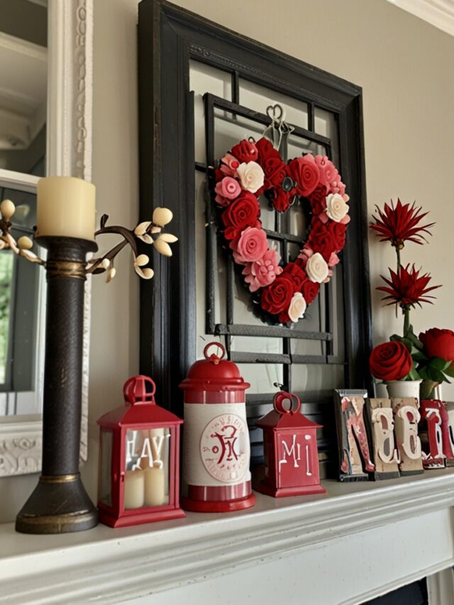 15+ Valentine Mantel Décor Ideas: How to Style with Candles, Flowers ...