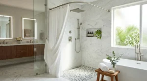 Read more about the article 12 Walk-In Shower Curtain Ideas That Add Style, Privacy, and Function